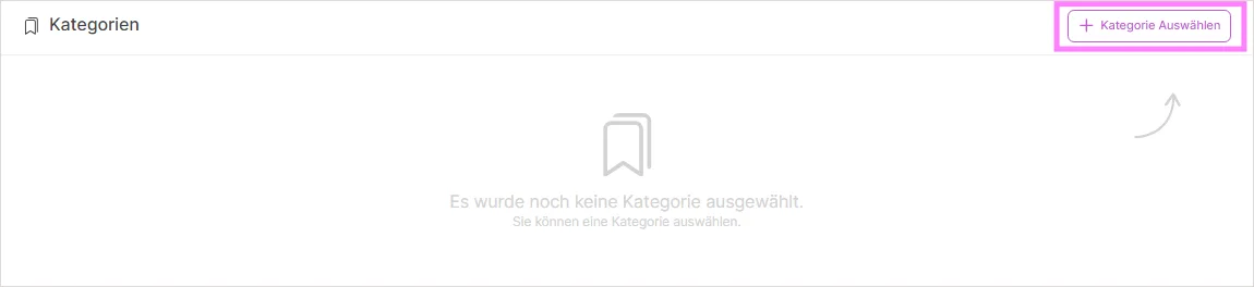 Leerer Bereich „Kategorien“ mit Schaltfläche „Kategorie Auswählen“